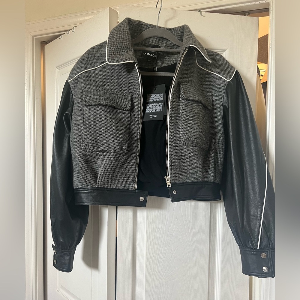 Lamarque Gray and black faux leather jacket size large